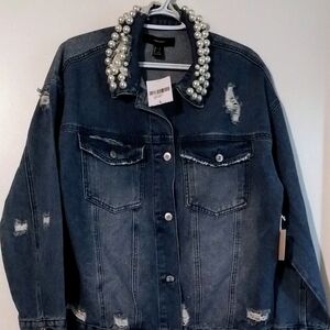 Trendy Pearl-Embellished Denim Jacket